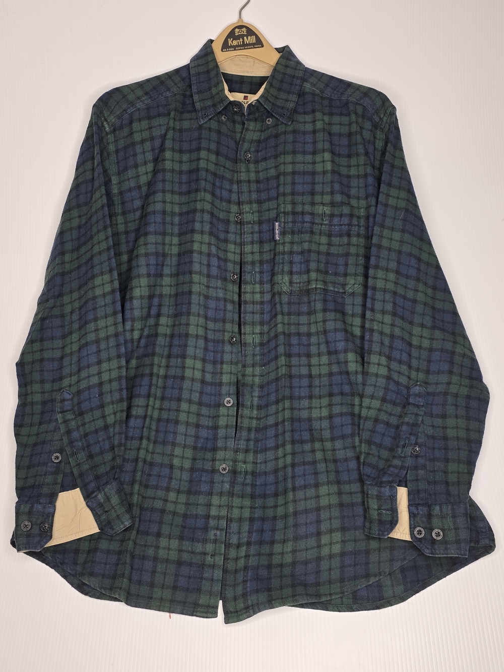 Woolrich Mens Blackwatch Plaid Button Down Shirt Size L Green Blue Cotton 100%